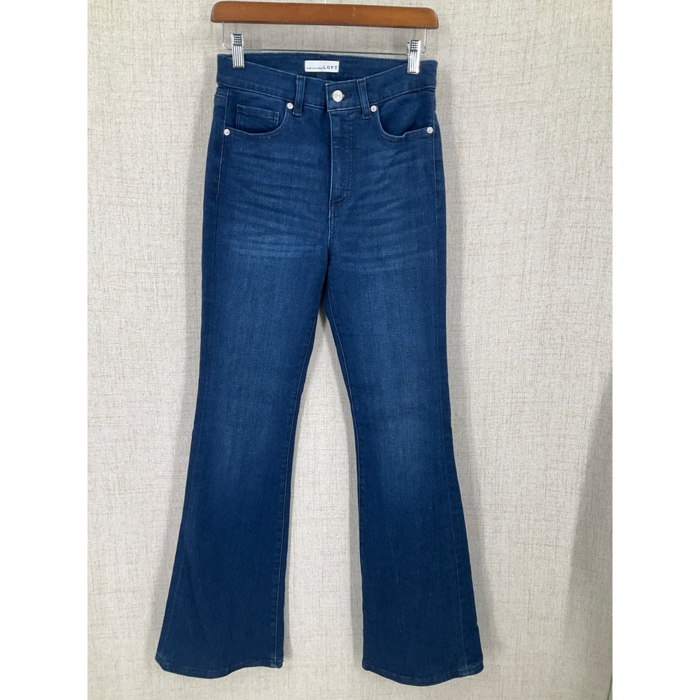 LOFT Slim Flare Jeans Womens 4 27 Dark Blue Wash Cotton Blend High Rise Classic